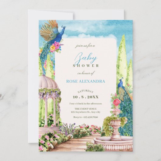 Waterverf Dromerige Bloementuin Vogel baby shower Kaart (Voorkant)