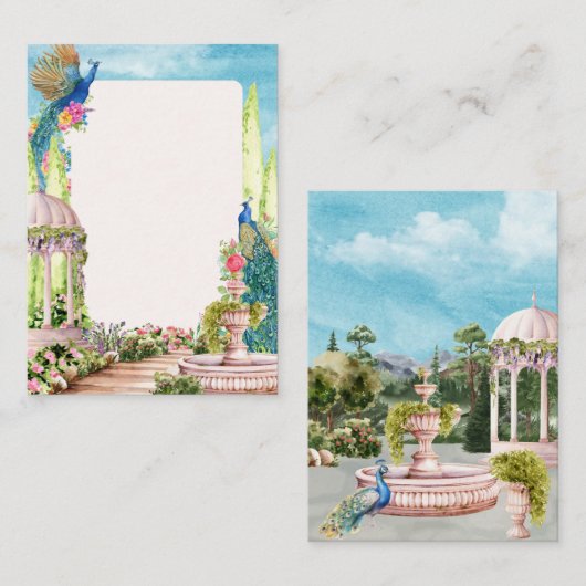 Waterverf Dromerige Esthetische Bloementuin Vogel Notitiekaartje (Voorkant / Achterkant)