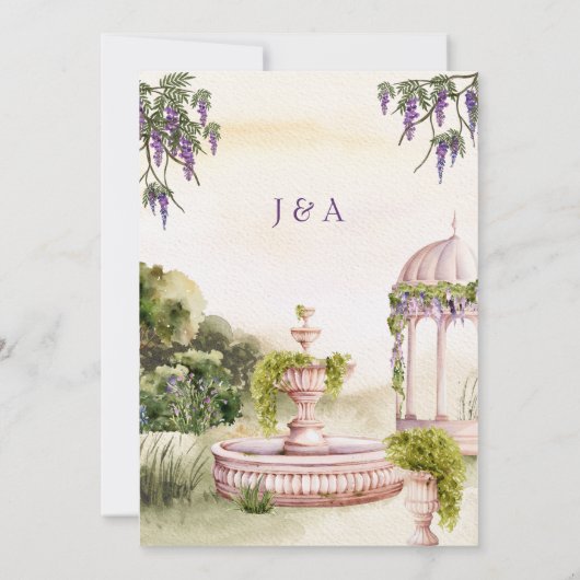 Waterverf dromerige groene tuin elegante trouw  save the date (Achterkant)