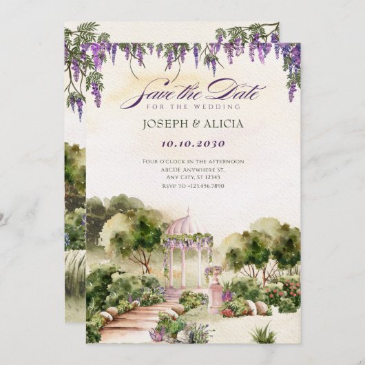 Waterverf dromerige groene tuin elegante trouw  save the date (Voorkant / Achterkant)