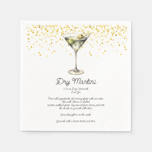 Waterverf Droog Martini Aangepast Cocktailrecept Servet (Voorkant)