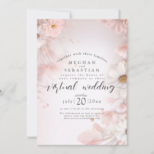 Waterverf droom: Blush Pink Daisies Virtual Weddi Kaart (Voorkant)