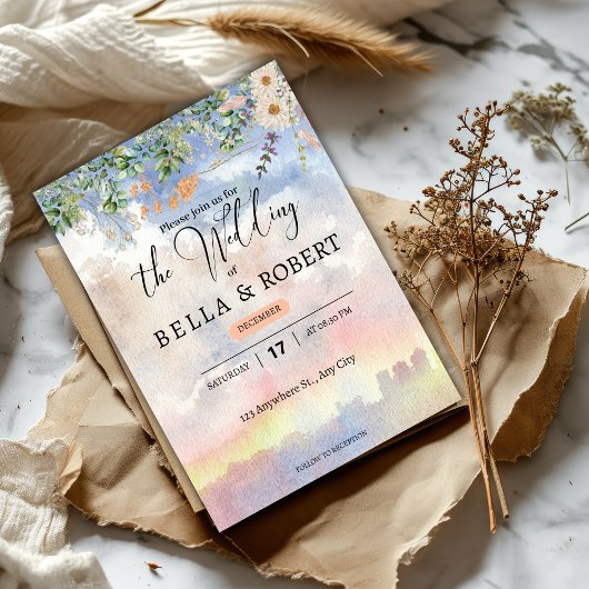 Waterverf droom bruiloft uitnodiging