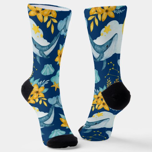 Waterverf droom van walvissen in het blauw sokken (Gebogen)