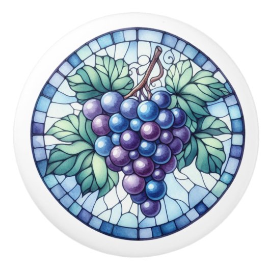 Waterverf Druiven Glas in lood Blauw Paarse Groen Keramische Knop (Voorkant)
