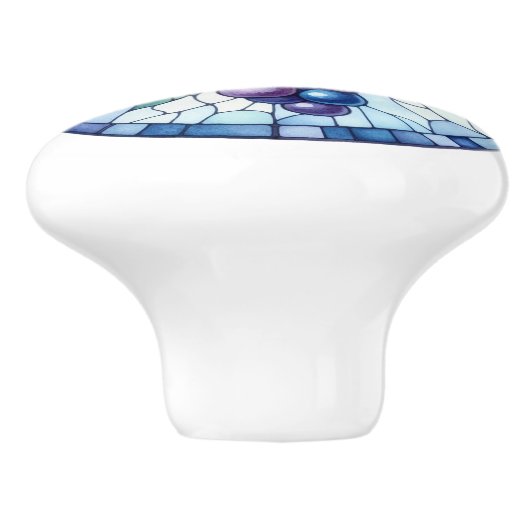 Waterverf Druiven Glas in lood Blauw Paarse Groen Keramische Knop (Zijkant)