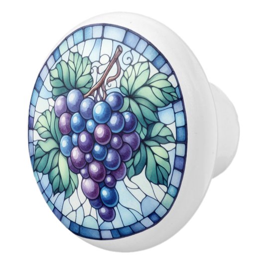 Waterverf Druiven Glas in lood Blauw Paarse Groen Keramische Knop (Rechts)