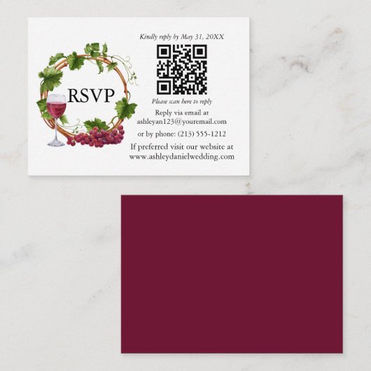Waterverf druiven met baarmoederhals QR RSVP Informatiekaartje (Voorkant / Achterkant)