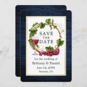 Waterverf druiven met blauw hout save the date (Voorkant / Achterkant)