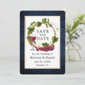 Waterverf druiven met blauw hout save the date (Staand voorkant)