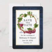 Waterverf druiven met blauw hout save the date (Voorkant)
