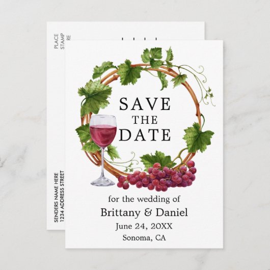 Waterverf druiven met hout, behalve de datum briefkaart (Voorkant / Achterkant)