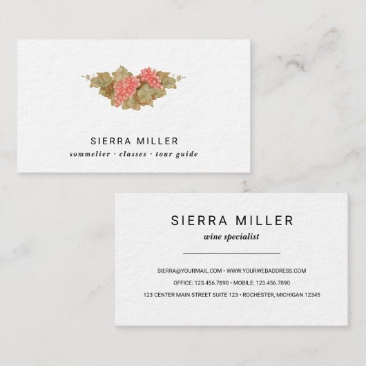 Waterverf druiven sommelier wine visitekaartje (Voorkant / Achterkant)