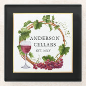 Waterverf Druiven Wijn Cellar Gold Black Glazen Onderzetter (Voorkant)