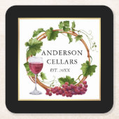 Waterverf Druiven Wijn Cellar Gold Black Kartonnen Onderzetters (Voorkant)