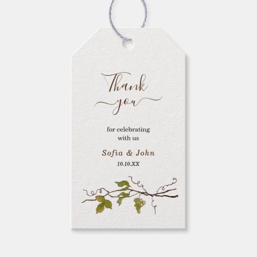 Waterverf Druivenrank Bedankt Bruiloft Cadeaulabel (Voorkant)