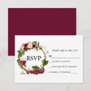 Waterverf Druivenranken Bloemenkrans Burgundy RSVP Kaartje