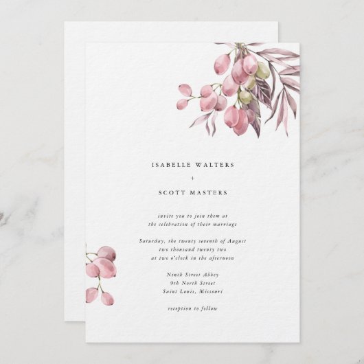 Waterverf Druivenstokken bruiloft Kaart (Voorkant / Achterkant)