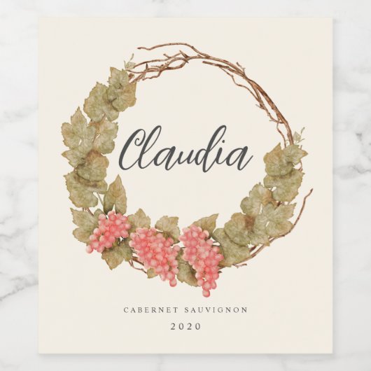 waterverf druivenwijn met homemade wijn wijn etiket (Enkel label)