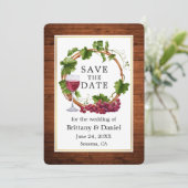 Waterverf Druivenwijn met roestvrij hout Save The Date (Staand voorkant)