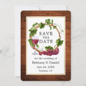 Waterverf Druivenwijn met roestvrij hout Save The Date (Voorkant)