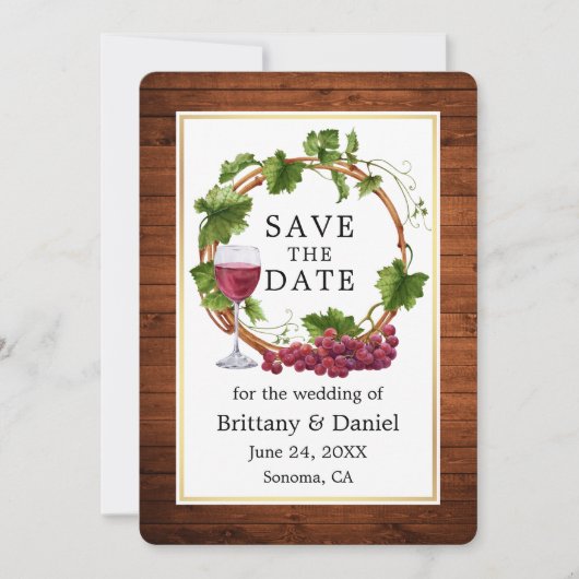 Waterverf Druivenwijn met roestvrij hout Save The Date (Voorkant)