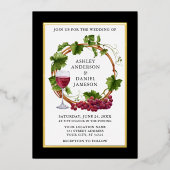 Waterverf Druivenwijn met zwarte gouden baarden ba Folie Uitnodiging (Voorkant)