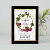 Waterverf Druivenwijn met zwarte gouden baarden ba Folie Uitnodiging (Staand Voorkant)