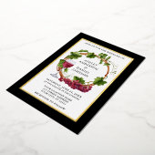 Waterverf Druivenwijn met zwarte gouden baarden ba Folie Uitnodiging (Gedraaid)