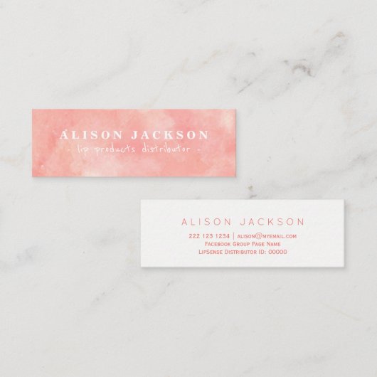 Waterverf druppelroze productverdeler mini visitekaartje (Voorkant / Achterkant)