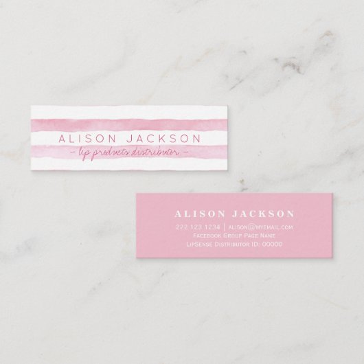 Waterverf druppelroze strepen lipstickverdeler mini visitekaartje (Voorkant / Achterkant)