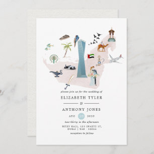 Waterverf Dubai UAE Destination Wedding Kaart