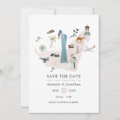 Waterverf Dubai UAE Destination Wedding Save The Date (Voorkant)
