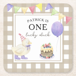 Waterverf Duck 1e verjaardag Kartonnen Onderzetters