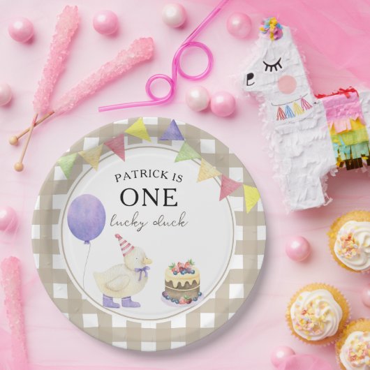 Waterverf Duck 1e verjaardag Papieren Bordje (Feest)