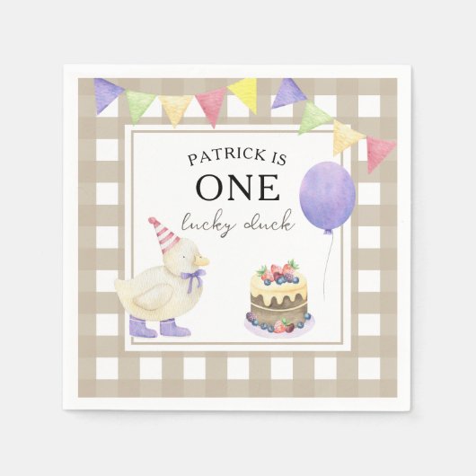 Waterverf Duck 1e verjaardag Servet (Voorkant)