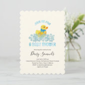 Waterverf Duck Baby shower Invitation, blauw Kaart (Staand voorkant)