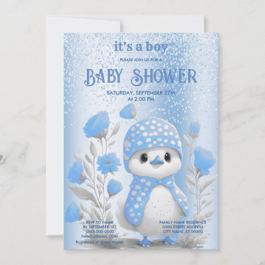 Waterverf Duck Blue Floral Baby shower Uitnodiging (Voorkant)