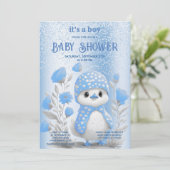 Waterverf Duck Blue Floral Baby shower Uitnodiging (Staand voorkant)