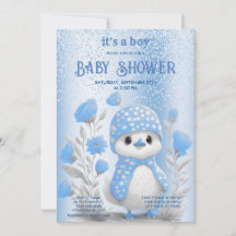 Waterverf Duck Blue Floral Baby shower Uitnodiging