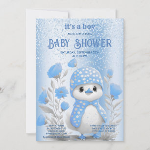 Waterverf Duck Blue Floral Baby shower Uitnodiging