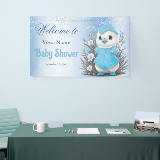 Waterverf Duck Blue Flowers Baby shower Welkom Spandoek (Beurs)