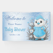 Waterverf Duck Blue Flowers Baby shower Welkom Spandoek (Horizontaal)