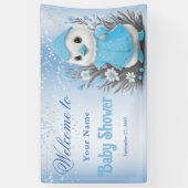 Waterverf Duck Blue Flowers Baby shower Welkom Spandoek (Verticaal)
