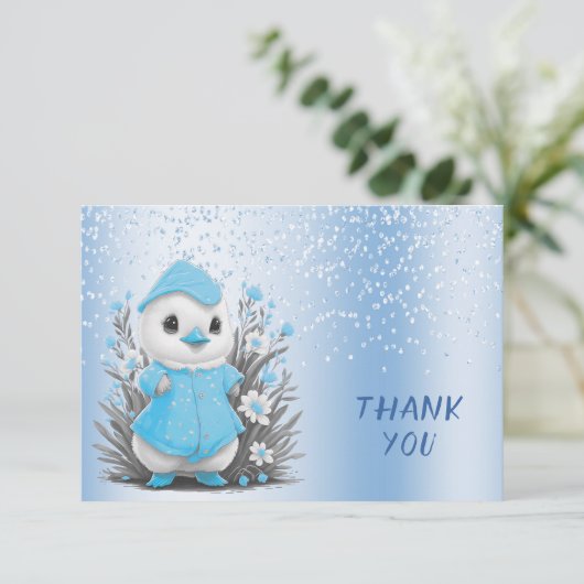 Waterverf Duck Blue Flowers bedankje Bedankkaart (Staand voorkant)