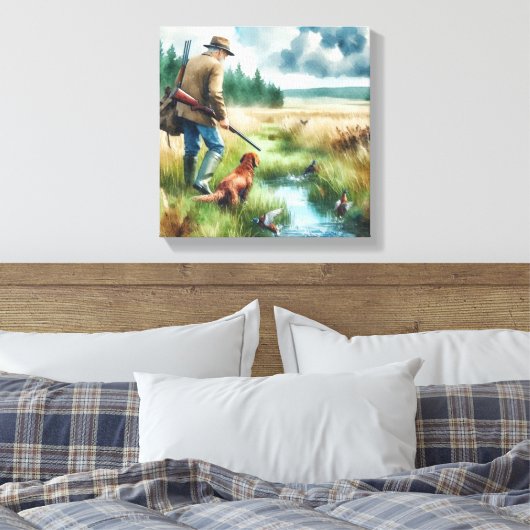 Waterverf Duck Hunter Stretched Canvas (Insitu (Slaapkamer))