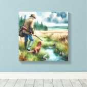 Waterverf Duck Hunter Stretched Canvas (Insitu (Houten vloer))