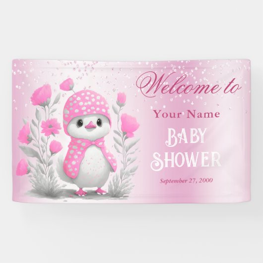 Waterverf Duck Pink Floral Baby shower Welkom Spandoek (Horizontaal)