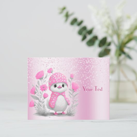 Waterverf Duck Pink Floral Briefkaart (Staand voorkant)