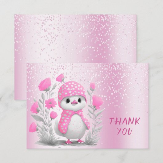 Waterverf Duck Pink Floral Dank u kaart (Voorkant / Achterkant)